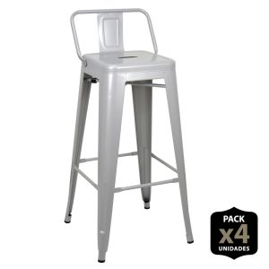 Lot de 4 tabourets de bar Tulio avec dossier Gris Argenté