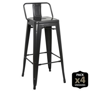 Lot de 4 tabourets de bar Tulio avec dossier GunMetal 43x43x93cm