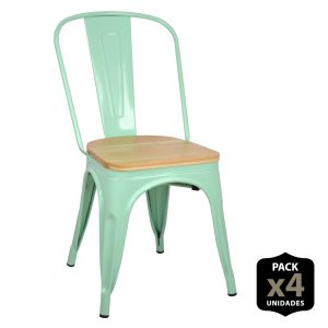 Lot de 4 chaises industriels Tulio Assise bois - 46x52x85cm. - Vert