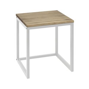 Table de chevet Icub3 industriel vintage 40x40x47cm Blanc-Vieilli