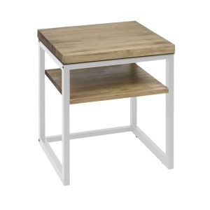 Table de chevet ECO Three avec étagère industriel vintage 40x40x45cm Blanc