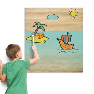 Tableau à peindre par enfants, en bois massif de pin. Bateau. 60X70cm
