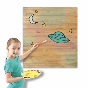 Tableau à peindre par enfants, en bois massif de pin. Ovni. 60X70cm