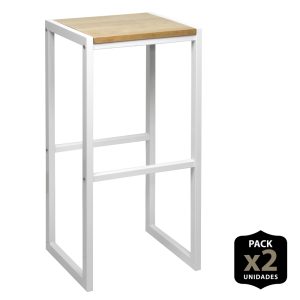 Lot de 2 Tabourets de bar Icub. style scandinave 36x32x75cm – Blanc.
