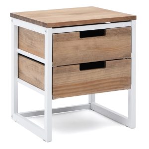 Table de chevet Icub 2tiroirs  40x40x47cm Blanc-Vieilli