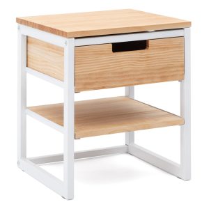 Table de chevet Icub 1tiroir 1 étag. 40x40x47cm Blanc-Naturel