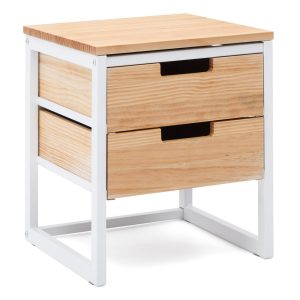 Table de chevet Icub 2tiroirs  40x40x47cm Blanc-Naturel