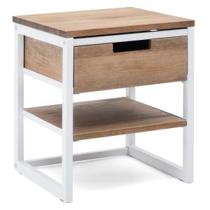 Table de chevet iCub 40x40x47cm Blanc 1 tiroir+1 étag. Style industriel