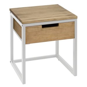 Table de chevet Icub3 avec tiroir industriel vintage 40x40x45cm Blanc