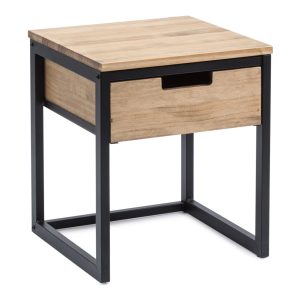 Table de chevet Icub3 avec tiroir industriel vintage 40x40x45cm Noir