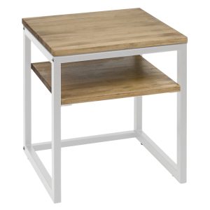 Table de chevet ECO Three avec étagère industriel vintage 40x40x45cm Blanc