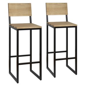 Lot de 2 Tabourets de bar Icub. avec dossier 38x36x106cm. Métal Noir