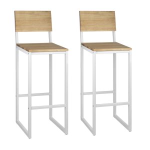 Lot de 2 Tabourets de bar Icub. dossier 38x36x106cm. Métal blanc.
